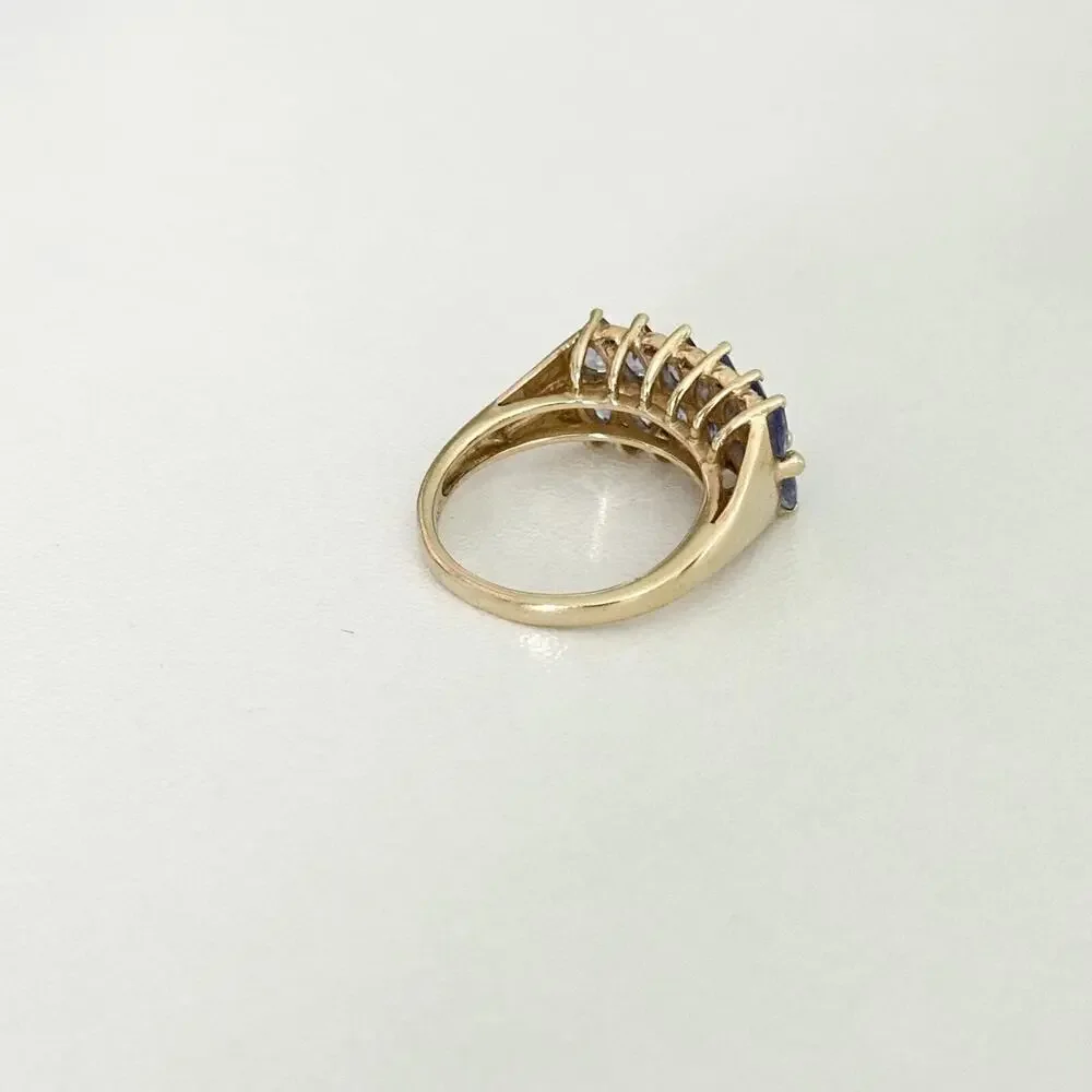 14K Yellow Gold Tanzanite Double Row & Diamond Ladies Band Ring Size 5.5